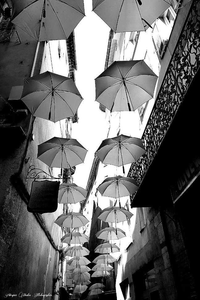 Les Parapluies suspendus.